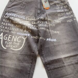 NWT Y2K Akademiks Jeans Gray 36x34 Baggy Hip Hop Wide Leg Y2K 🔥🔥 (D4)